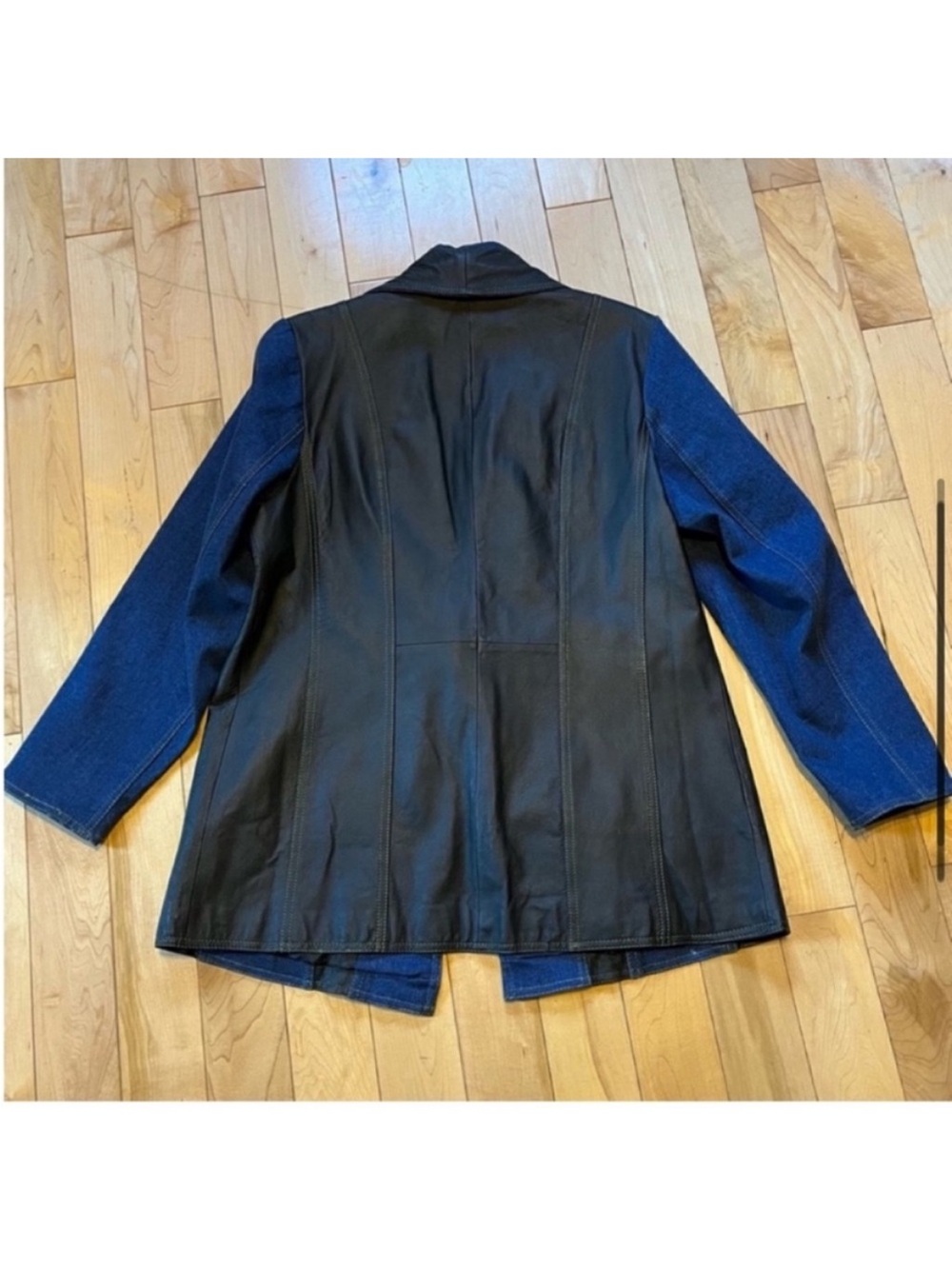 New Via Accenti blue denim black leather vintage jacket button closure size 14W - Picture 5 of 9